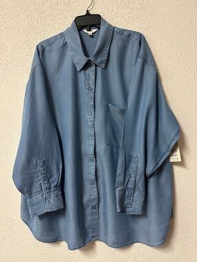 NWT Terra & Sky Light Blue Denim-Style Button Shirt 2XL